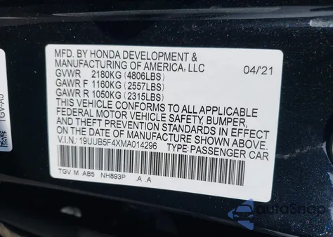 2021 Acura Tlx Technology Package z USA, uszkodzony, nr VIN 19UUB5F4XMA014296